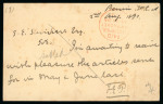 Stamp of Nigerias » Niger Coast Protectorate Benin River: 1893 (Aug 3) 1d postal stationery card uprated with 1892-94 1d lilac both cancelled by Benin River code C cds in red