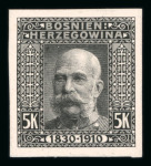 Stamp of Bosnia and Herzegovina » Austrian Post Offices Bosnia 1910, Bosnien und Herzegowina, ungezähnter PROBEDRUCK in schwarz auf Kartonpapier,