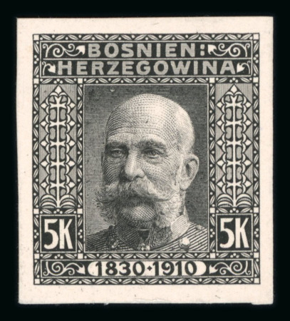 Stamp of Bosnia and Herzegovina » Austrian Post Offices Bosnia 1910, Bosnien und Herzegowina, ungezähnter PROBEDRUCK in schwarz auf Kartonpapier,