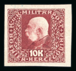 Stamp of Bosnia and Herzegovina » Austrian Post Offices Austria Bosnia, Bosnien-Herzegowina 1916, kompletter Satz UNGZÄHNTER Probedrucke in anderen