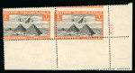 Stamp of Egypt » Airmails 1933 Airmail 1m orange-yellow and black, bottom right corner sheet marginal control number A/32 pair, showing Royal oblique perforation