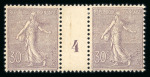 Stamp of France » Émissions à partir de 1900 1903, Semeuse lignée Y&T n°133, 30c lilas en paire