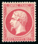 Stamp of France » Empire 1853-1862 1862, Napoléon dentelé Y&T n°24, 80c rose neuf *, belle