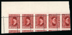 Stamp of Egypt » 1922-1936 King Fouad I Definitives » Issued Stamps 1927-37 Second Portrait Issue: 10m deep red, mint nh top left corner sheet marginal tete-beche strip of five, showing Royal oblique perforations