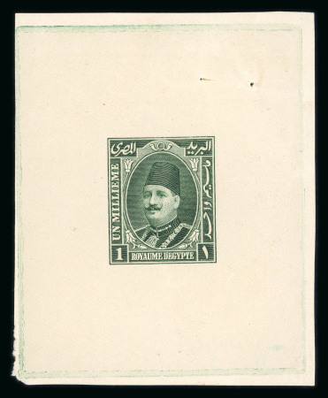Stamp of Egypt » 1922-1936 King Fouad I Definitives » Essays 1926 Unadopted essay by De La Rue: Engraved die proof for the 1m value in dark green