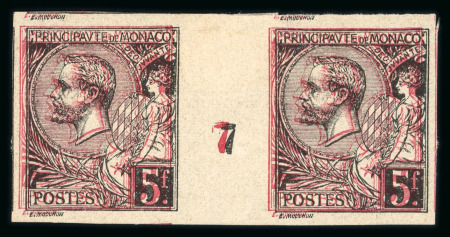 Stamp of Colonies françaises » Monaco 1891, Prince Albert 1er Y&T n°21, 5f en paire avec