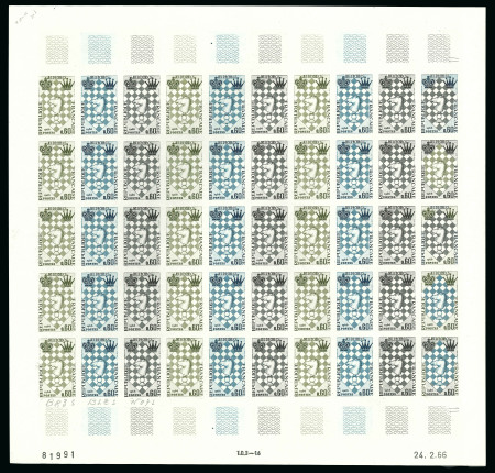 Stamp of France » Émissions à partir de 1900 1966, rarissime feuille de 50 essais de couleur non-dentelés