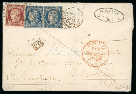 Stamp of France » Type Cérès de 1849-1850 1852, très bel affranchissement à 1f50 pour Montevidéo