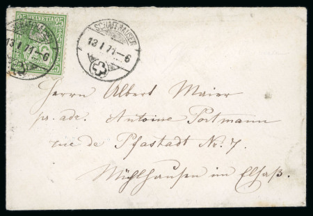 Stamp of Switzerland / Schweiz » Sitzende Helvetia Gezaehnt » Briefmarken 1867-1878 1871, 25 Rp. grün, allseits sehr gut gezähnt, auf Brief
