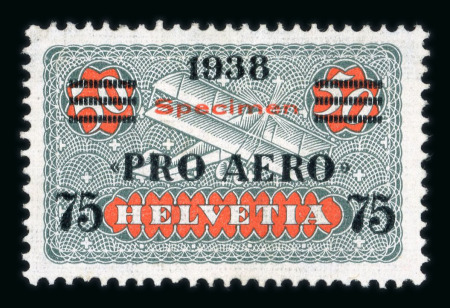 Stamp of Switzerland / Schweiz » Flugpost » Flugmarken 1938, Pro Aero 75 auf 50 Rp. mit rotem Aufdruck « Specimen »