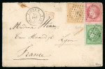 Stamp of China » Foreign Post Offices » French Post Offices 1872 envelope franked with 1867 80c Empire, 1870 10c Ceres and 1871 5c Bordeaux
