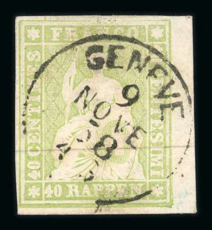 Stamp of Switzerland / Schweiz » Sitzende Helvetia Ungezähnt » 1856-57 Berner Druck (II) 1858, 40 Rp. grün, 2. Berner Druckperiode