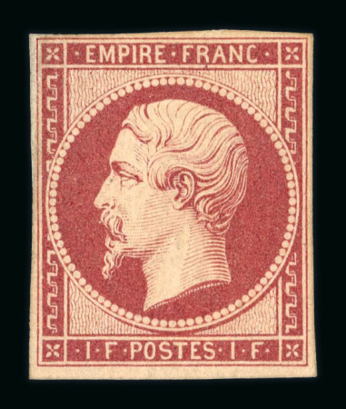 Stamp of France » Empire 1853-1862 1853, Napoléon non dentelé Y&T n°18, 1fr carmin réimpression