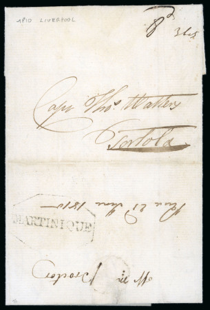 Stamp of Great Britain » Postal History 1810 (Apr 11) entire from Liverpool to Captain Thomas Mallery in Tortola (Virgin Islands) via Martinique