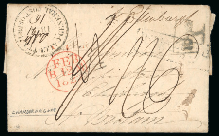 Stamp of India » Postal History 1821 (Sep 16) entire from Chandenagore to Scotland, with good strike of the "CHANDENAGORE / GENERAL POST OFFICE" circular ds