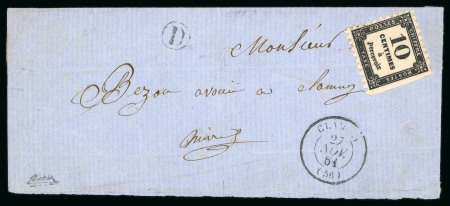 Stamp of France » Timbres-Taxe 1859, taxe Y&T n° 2, 10c noir avec piquage Clamecy