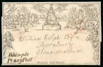 Stamp of Great Britain » 1840 Mulreadys & Caricatures » 1d Lettersheets and Envelopes 1840 (Nov 10) 1d Mulready lettersheet, sent from Whimple (Devon) to Gloucestershire, Britannia not cancelled contrary to regulations