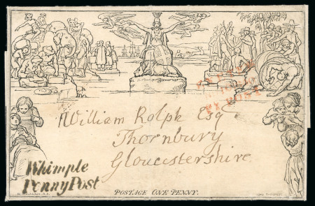 Stamp of Great Britain » 1840 Mulreadys & Caricatures » 1d Lettersheets and Envelopes 1840 (Nov 10) 1d Mulready lettersheet, sent from Whimple (Devon) to Gloucestershire, Britannia not cancelled contrary to regulations