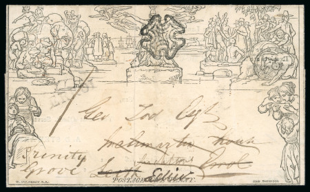 Stamp of Great Britain » 1840 Mulreadys & Caricatures » 1d Lettersheets and Envelopes 1841 (Mar 12) 1d Mulready lettersheet, stereo A5 forme 1, from Inchture to Errol (Scotland) cancelled by Perth  special type 2 (thick lined) MC