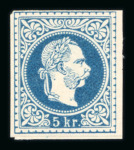 Stamp of Austria » 1867 Issue 1867, 5Kr Ungezähnte Farbprobe in blau