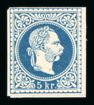 Stamp of Austria » 1867 Issue 1867, 5Kr Ungezähnte Farbprobe in blau