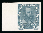 Stamp of Austria » 1890-1918 Issues  1913 Jubiläum Proben auf UNGEZ. dünnem Papier ohne Gummi