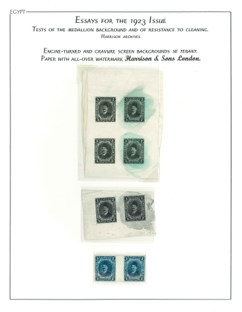 1922 Essays of Harrison & Sons, with one design showing "engine-turned" background and other with smooth background, group