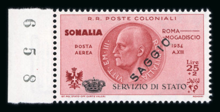 Stamp of Aerophilately » Airmails Servizio Aereo: 1934 25l + 2l Air post official stamp for the Rome-Mogadiscio flight with overprint "SAGGIO" ovpt