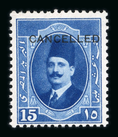 Stamp of Egypt » 1922-1936 King Fouad I Definitives » Issued Stamps 1923-24 First Portrait Issue: 15m blue with type A "CANCELLED" overprint, mint n.h.