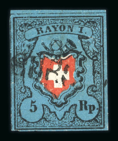 Stamp of Switzerland / Schweiz » Rayonmarken » Rayon I, dunkelblau ohne Kreuzeinfassung 1850, Rayon I dunkelblau ohne Kreuzeinfassung, Type 1