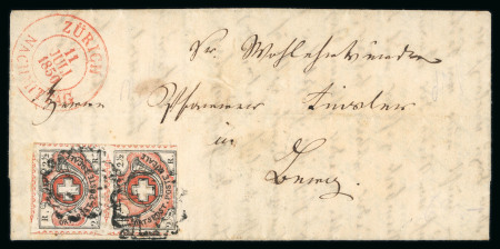 Stamp of Switzerland / Schweiz » "Waadt", "Neuenburg", "Winterthur" 1850, Winterthur im Paar, sehr farbfrisch, auf Brief