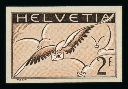 Stamp of Switzerland / Schweiz » Flugpost » Flugmarken Flugpost 2 Fr., auf geriffeltem Faserpapier mit Abart ungezähnt