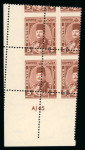 Stamp of Egypt » 1936-1952 King Farouk Definitives  » Issued Stamps 1944-51 Military Issue: 5m red-brown "A/45" mint n.h. control block of four with Royal oblique perforations