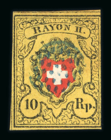 Stamp of Switzerland / Schweiz » Rayonmarken » Rayon II, gelb, ohne Kreuzeinfassung (STEIN B) 1850, Rayon II, Type 28, Stein B-RO, mit Abart « Kartonpapier »