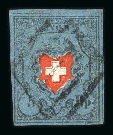 Stamp of Switzerland / Schweiz » Rayonmarken » Rayon I, dunkelblau mit Kreuzeinfassung 1850, Rayon I dunkelblau mit Kreuzeinfassung, Type 3