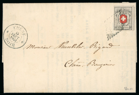 Stamp of Switzerland / Schweiz » "Waadt", "Neuenburg", "Winterthur" 1851, Neuenburg, farbintensiv, allseits breitrandig, auf Ortsdrucksache