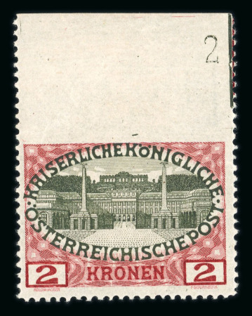 Stamp of Austria » 1890-1918 Issues  Austria Österreich 1908 2K oben ungez. mit Plattennummer