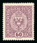 Stamp of Austria » 1890-1918 Issues  Austria Österreich 1916-18 60H Wappen, ungez. + gez.Farbprobe + Essay