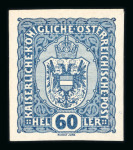 Stamp of Austria » 1890-1918 Issues  Austria Österreich 1916-18 60H Wappen, ungez. + gez.Farbprobe + Essay