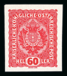 Stamp of Austria » 1890-1918 Issues  Austria Österreich 1916-18 60H Wappen, ungez. + gez.Farbprobe + Essay