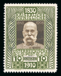 Stamp of Austria » 1890-1918 Issues  Austria Österreich 1910 FARB-PROBENSERIE VON KPL. 17 STÜCK