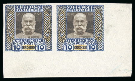 Stamp of Austria » 1890-1918 Issues  Austria Österreich 1908 60H bis 10K kpl. in ungummierten Paaren, R!