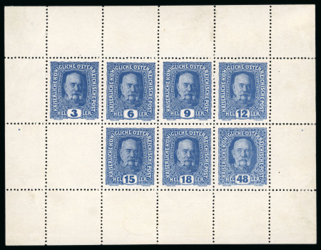 Stamp of Austria » 1890-1918 Issues  Austria Österreich 1916-18 Freimarken Kleinbogenprobedruck hellblau nicht verausg. Werte