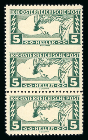 Stamp of Austria » 1890-1918 Issues  Austria Österreich 1917 Eilmarke 5H in senkr. Dreierstreifen 1x UNGEZÄHNTE Mitte