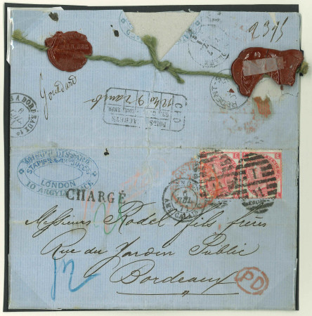 Stamp of Great Britain » 1854-1900 Postal History of the Perforated Line Engraved and Surface Printed Issues 1871 3d. rose, EK-FL, Pl. 6 pair, underpaying postage