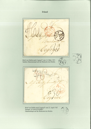 Stamp of Ireland » Pre-Stamp Postal History » Early Period - 1657-1784 1767-1878 Attractive collection of Franco-Hibernian Postal History: A wonderful assembly of 34 covers neatly mounted and written up in German on 18 album pages, these early letters are addressed to following Colonel Coun