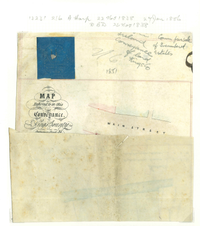 Stamp of Ireland » Revenues & Fiscals » Embossed Stamp Duty 1853-1908 Old-time attractive collection of 77 documents and 21 fragments neatly mounted on pages and housed in album, showing embossed impressions without colour, in red and on blue paper, including single and combinati