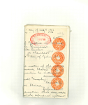 Stamp of Ireland » Revenues & Fiscals » Embossed Stamp Duty 1838-1919 Old-time attractive collection of 67 documents and 10 fragments neatly mounted on pages and housed in album, showing embossed impressions without colour, in red and on blue paper, with values from 2d to 8s, inc