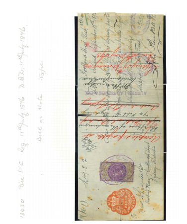 Stamp of Ireland » Revenues & Fiscals » Embossed Stamp Duty 1847-1922 Old-time attractive collection of 131 documents&receipts and 25 fragments neatly mounted on pages and housed in album, showing embossed impressions without colour and in red, with values from 1d to 3s6d, includ