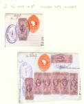 Stamp of Ireland » Revenues & Fiscals » Registration of Deeds 1864-1966 Old-time attractive collection of four documents or receipts and  more than 50 fragments neatly mounted on pages and housed in album, showing embossed impressions in red, with values from 6d to £2, including si